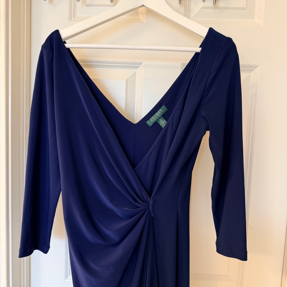 Ralph Lauren Deep Blue Long Sleeve Cross Front Maxi Dress - Picture 2 of 5